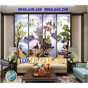 Tranh gắn đá tùng cúc trúc mai